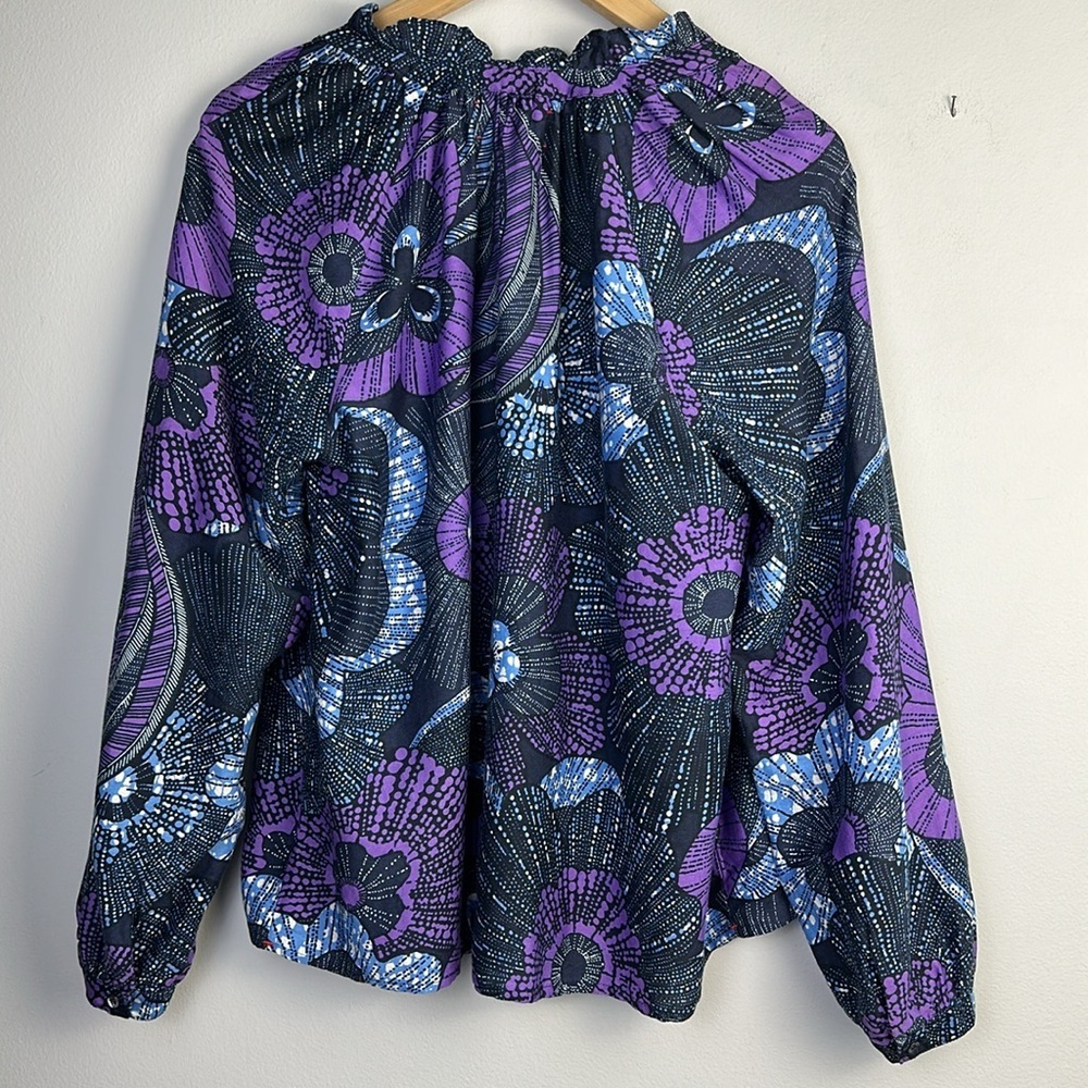 XiRena Silk Cotton Hailey Print Blouse Long Sleeves Samll Quiet Luxury USA Made - Picture 13 of 16